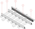 Third rail layout. 1:Cover 2:Power rail 3:Insulator 4:sleeper 5:Rail