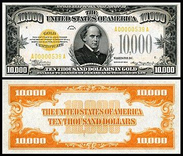 $10,000 gold certificate