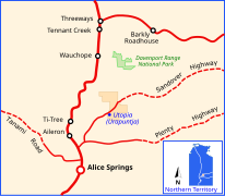 Location map of Utopia, Northern Territory