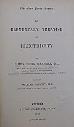 Title page to a 1881 copy of James Clerk Maxwell's "Elementary Treatise on Electricity," which was edited by Garnett