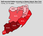 Percentages of people who self-identified as Italian during the 2000 US Census in Staten Island, New York