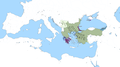 Byzantine Empire (286/395–1453 AD) before the fall of Constantinople, 1453 AD.