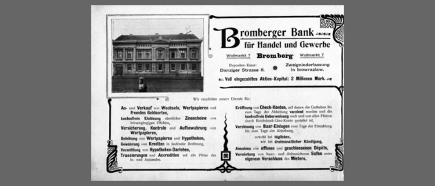 Advertising for Bromberger Bank, ca 1900