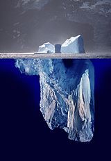 Iceberg photomontage illustrating that most of the iceberg lies underwater