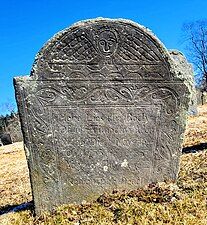 Gravestone carved by John Huntington of Lebanon CT.