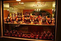 The window of a chocolate shop in Carouge selling marmites