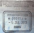 British entry stamp issued by the UK Border Force at Paris Gare du Nord station.