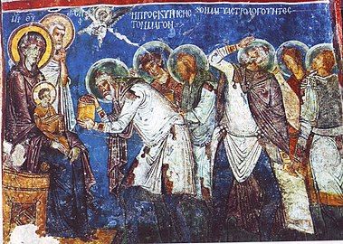 The Adoration of the Magi. (Fresco in Cappadocia, 12th century)