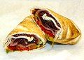 Kosher turkey and beef pastirma wrapped in a pita in Tel Aviv