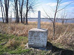 A "Boundary: August 9th, 1842" monument located in Province Point, Vermont