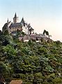 Image 7Coloured black and white photograph: the Burgberg with Wernigerode Castle (between 1890 and 1905) (from List of mountains and hills of the Harz)