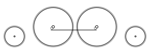 Diagram of a single small leading wheel, two large coupled wheels and a single small trailing wheel