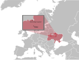 Chernobyl reactor no. 4 placement on a map of Europe.