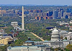 Aerial view of National Mall, Looking West