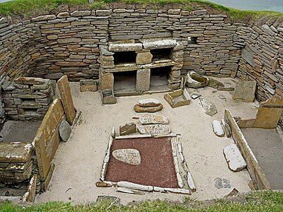 The stone boxes are thought to have held bedding. Skara Brae (occupied 3180 BC to about 2500 BC)