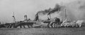 SS Leviathan, the former Hamburg-Amerika liner Vaterland, sports wartime camouflage paint to help hide her from German U-boats.