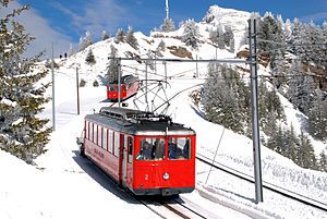 Two Swiss cog railway cars