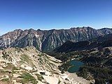 Little Cottonwood ridge line and Red Pine lake from ridge east of the Pfeifferhorn which is the easiest route to the summit.