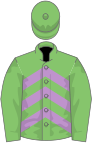 Light green, mauve chevrons, light green sleeves and cap