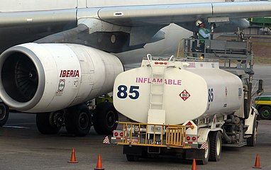 An Iberia Airbus A340 being fueled with jet fuel at La Aurora International Airport in Guatemala City, Guatemala