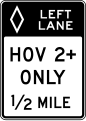 R3-12e Left lane, HOV 2+ only (distance) (post-mounted)