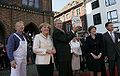 Ex-President George W. Bush is given a barrel of Bismarck herring