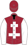 Maroon, white cross of lorraine and sleeves