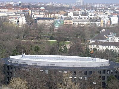 The Federal Presidency's oval office building from the Victory Column, with the palace and Moabit quarter in the background