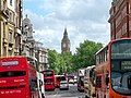 Busy street traffic on Whitehall, pictured from Trafalgar Square