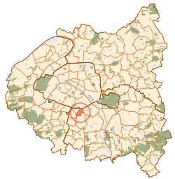 Location (in red) within Paris inner suburbs