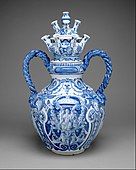 An example of Delftware; circa 1690; tin-glazed earthenware; height: 72.4 cm; Metropolitan Museum of Art