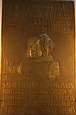 Bronze relief of Sarah T. Bolton by Emma Sangernebo. The relief, mounted in the Indiana State House rotunda, has four lines from Bolton's poem "Indiana."