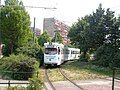 Düwag GT8 approaching Dessau Hauptbahnhof