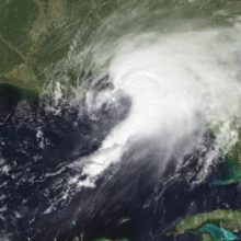 Satellite image of Hurricane Earl, a somewhat disorganized tropical cyclone in the northeastern Gulf of Mexico