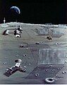 Microwave reflectors on the moon and teleoperated robotic paving rover and crane.