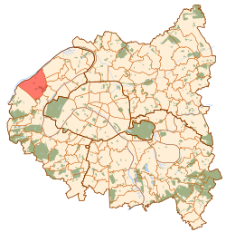 Location (in red) within Paris inner suburbs