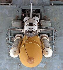 Space Shuttle Atlantis (STS-79) atop an MLP (and crawler beneath)