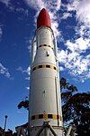 A mockup of the Black Arrow in the rocket park at Woomera.