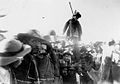 Miners burn effigy of prospector who lied about gold discovery near Coolgardie, 1897