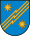 A coat of arms depicting three yellow, diagonal lines zig-zagging from the bottom left to the top right on a grey background