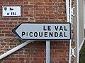 A street sign in Merck-Saint-Liévin, showing Germanic influence in local toponyms. The name Picquendal corresponds to the modern Dutch Piekendal.