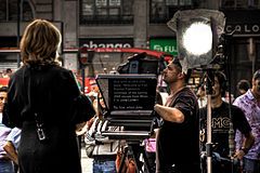 Teleprompter in use