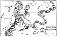 Map of the waterways covered in the early part of the expedition. Beginning at the Yazoo Cut on the Mississippi just below Helena, Arkansas, it passes through Moon Lake, then along the Yazoo Pass to the Coldwater River.