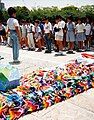 Senzaburu (1000 cranes) — Japanese school children dedicate their contribution of origami cranes at the Sadako Sasaki memorial in Hiroshima