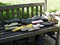 Boots drying on bench at Bracken Hall.