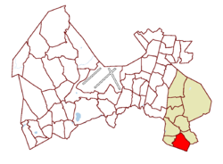 Location on the map of Vantaa, with the district in red and the Hakunila major region in light brown