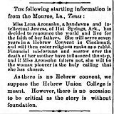 1893 article on Aronsohn The American Israelite (Cincinnati, Ohio), 12 Jan 1893, Thursday. Page 4.