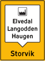 Collective guide sign[N 1] Shows destinations that may be reached through the same road at the next crossroads or exit.