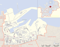 Location of church on Tallinn waterfront indicated on map as '5', at the junction of Ahtri and Paadi Streets