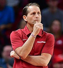 Eric Musselman coaching during an Arkansas basketball game